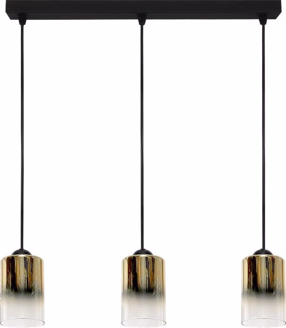 Lampadario A Sospensione Nero, Lampada In Vetro Trasparente Dorato Fiord 15-534