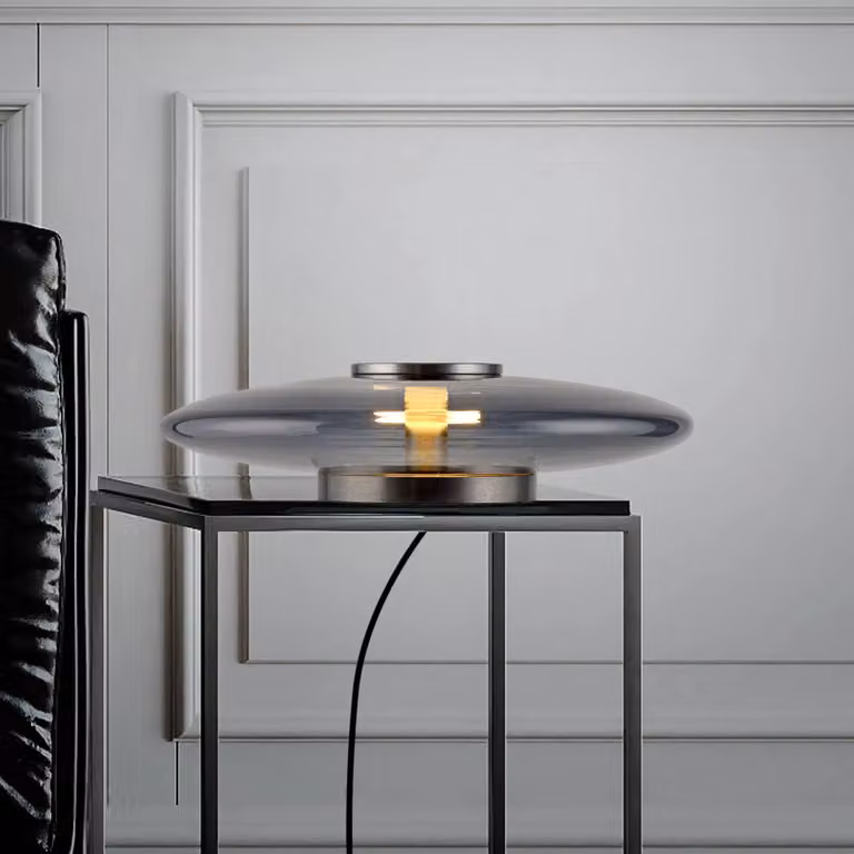 PURE Lampada da tavolo a LED Vitrum, dimmerabile, Alluminio / Grigio / Zincato, Soggiorno / Sala da pranzo, Vetro, Moderno, Lampada da tavolo LED