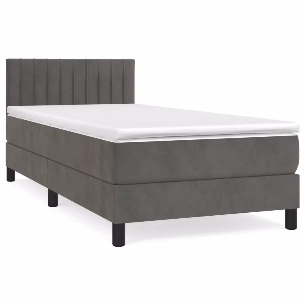 Letto Ibrido con Giroletto a Molle e Materasso vidaXL in Velluto Grigio e Bianco L/P/H: 190 x 90 x 30 cm – 2