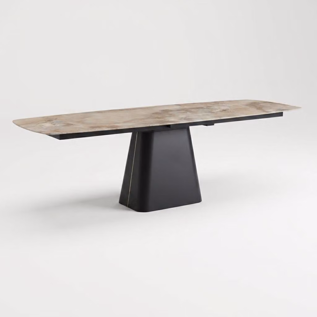 Tavolo da pranzo in metallo e Vetroceramica, design moderno, tendenza attuale, comfort, colore beige