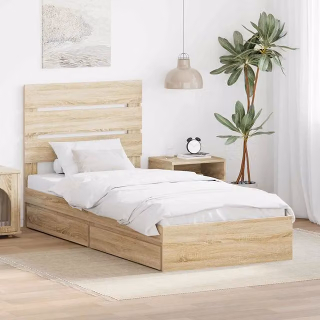 Letto con Contenitore e Cassetto vidaXL in Legno Rovere Oak Marrone L: 196 cm, L: 140 cm, H: 78 cm