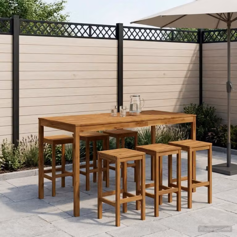 vidaXL Tavolo da Bar per Giardino e Terrazzo in Legno di Acacia Marrone L: 196 cm, P: 100 cm, H: 105 cm