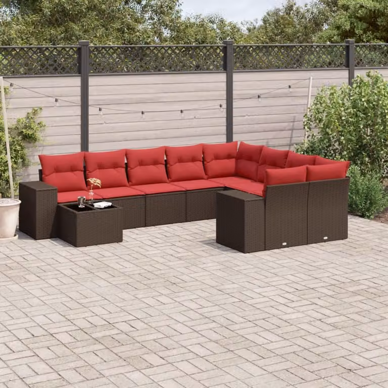 Maison Exclusive - Set da giardino 10 pezzi con cuscini, marrone, polyrattan