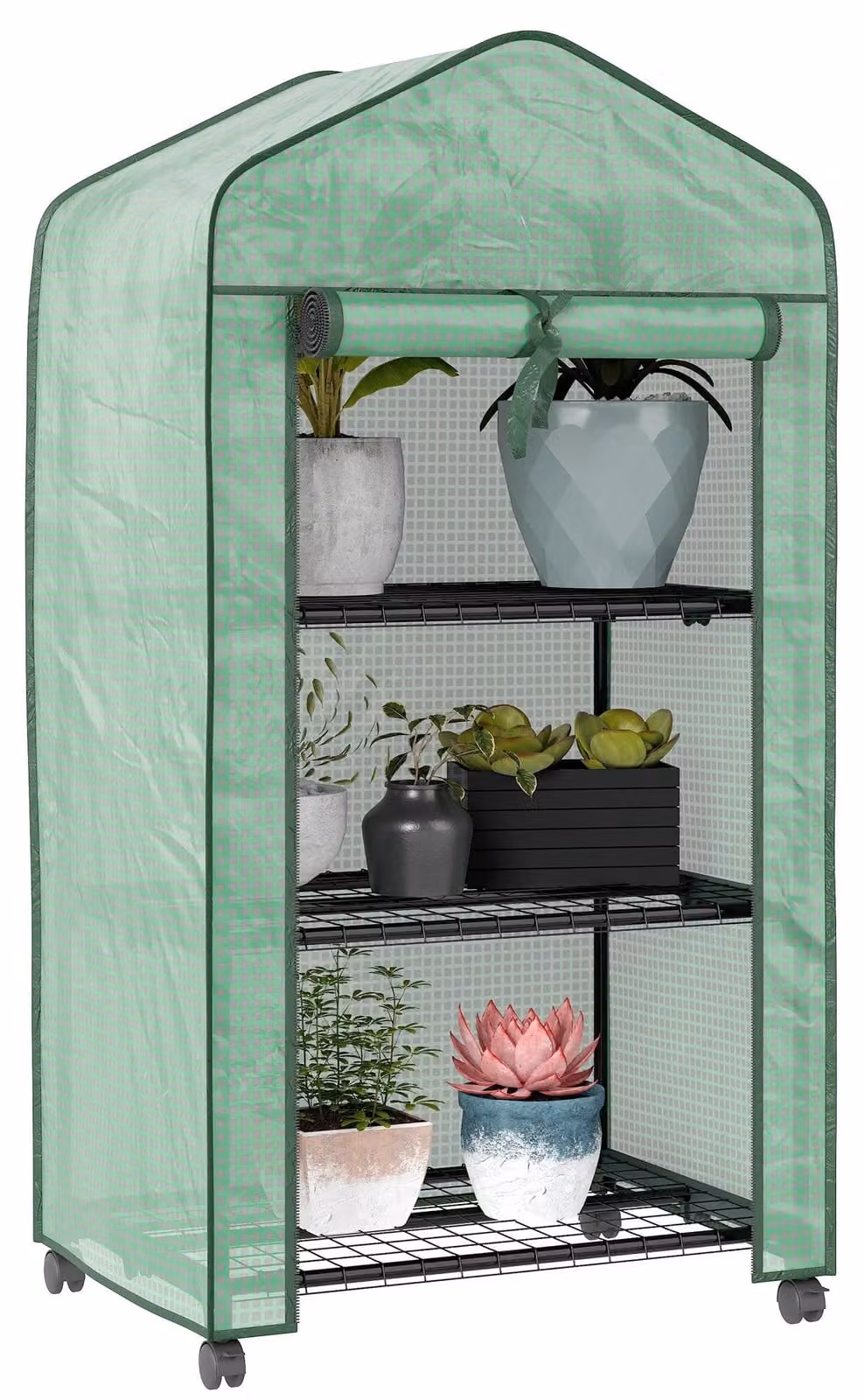 Mini serra, design a 3 piani, porta scorrevole, colore verde militare