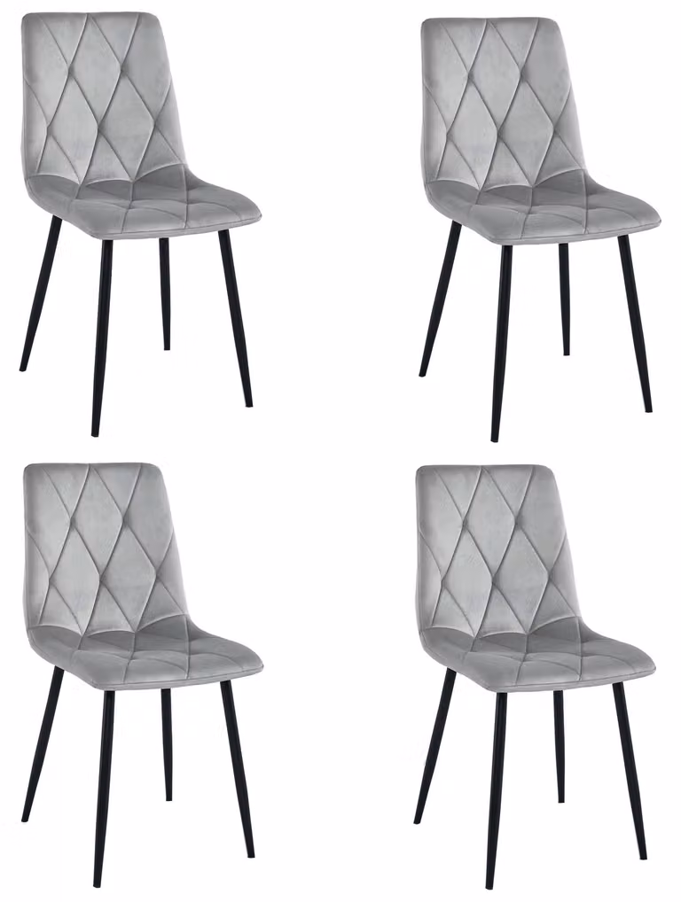 Sedie Valora LIBRA, velluto grigio argento gambe nere, 4 pezzi | 4 eleganti sedie grigio argento dal look inconfondibile