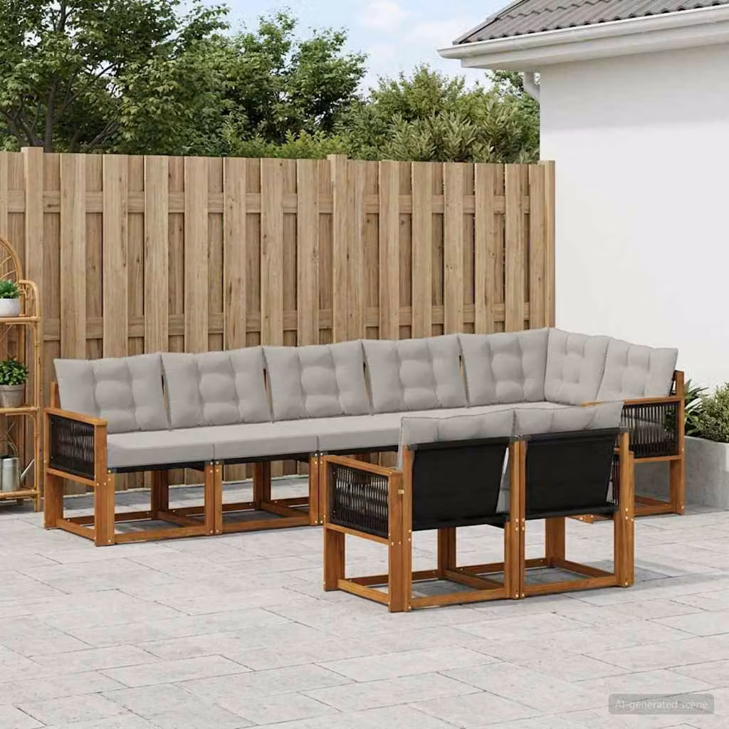 Set di divani da esterno vidaXL 8 pz in legno di acacia con cuscini beige e grigio chiaro