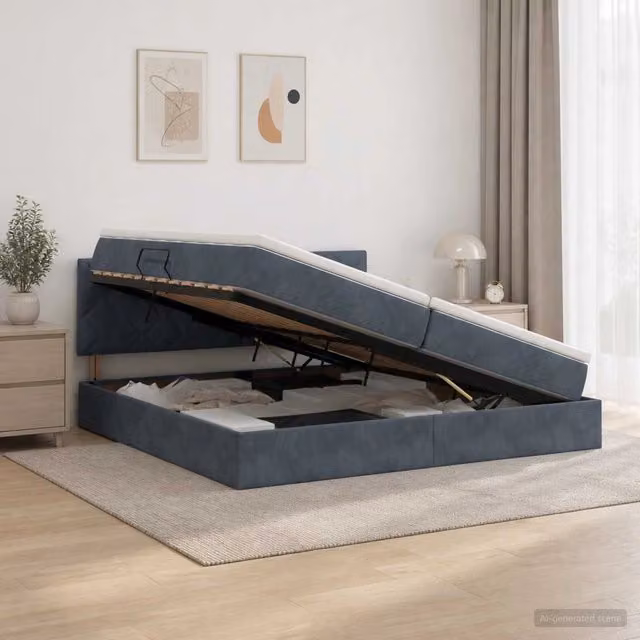 Letto con Contenitore Moderno vidaXL in Velluto Grigio e Bianco L/P: 200 x 200 cm