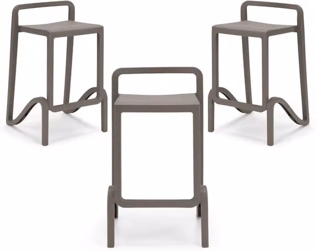 Set 3 sgabelli in polipropilene EOLO altezza seduta 65cm, impilabile, idrorepellente, resistente ai raggi UV, design moderno e innovativo, ideale per la cucina, la veranda o giardino colore Tortora