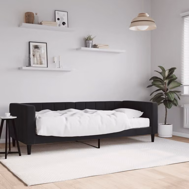 Divano Letto vidaXL in Velluto Nero con Materasso, Ideale per Soggiorno e Camera da Letto, L/P/H: 223 x 90 x 68 cm
