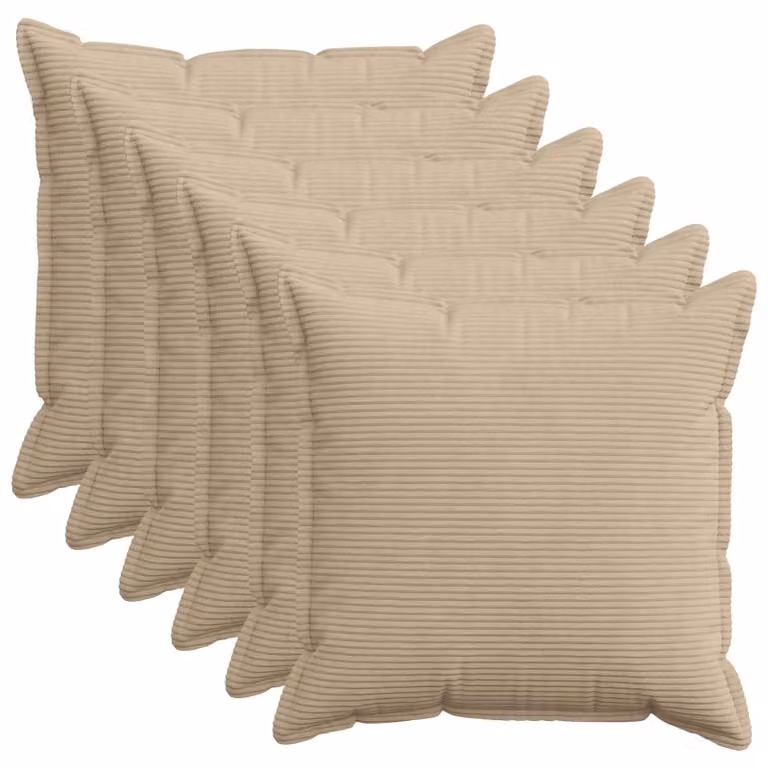 Set di 6 federe vidaXL HOUTEN in velluto a coste, colore tortora, L 70 x P 70 cm