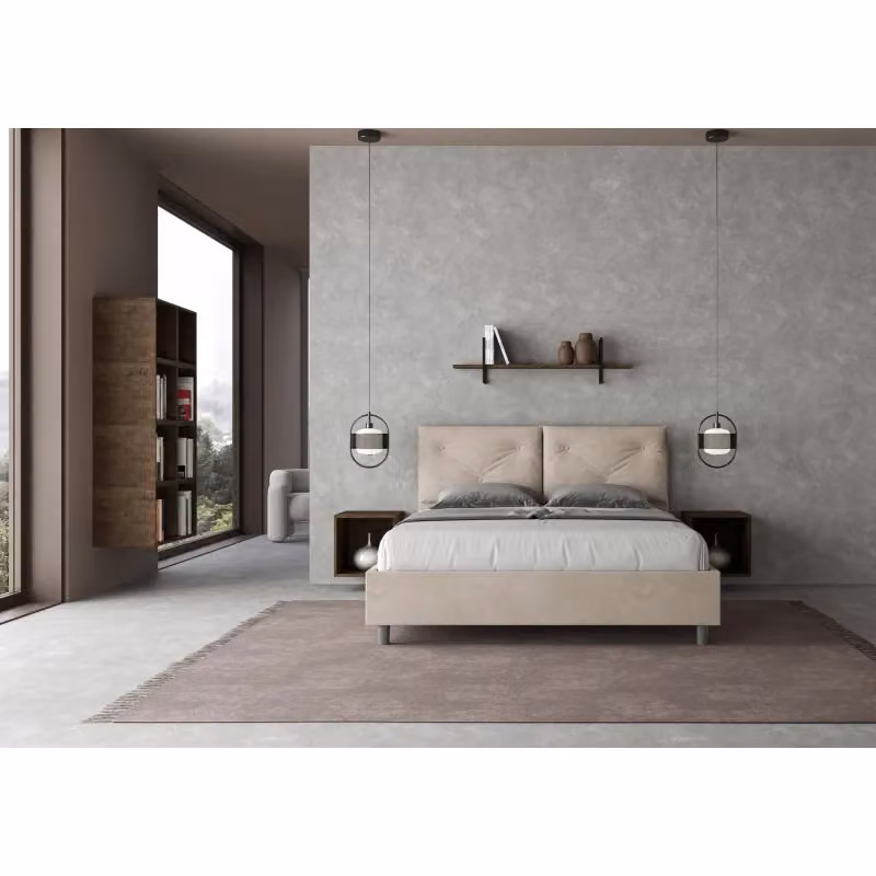 Letto matrimoniale alla francese Ityhome imbottito in microfibra beige L/P/H: 150 x 200 x 110 cm – 2