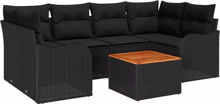 Set Divano da Giardino con archiviazione 7 pcs Nero polyrattan