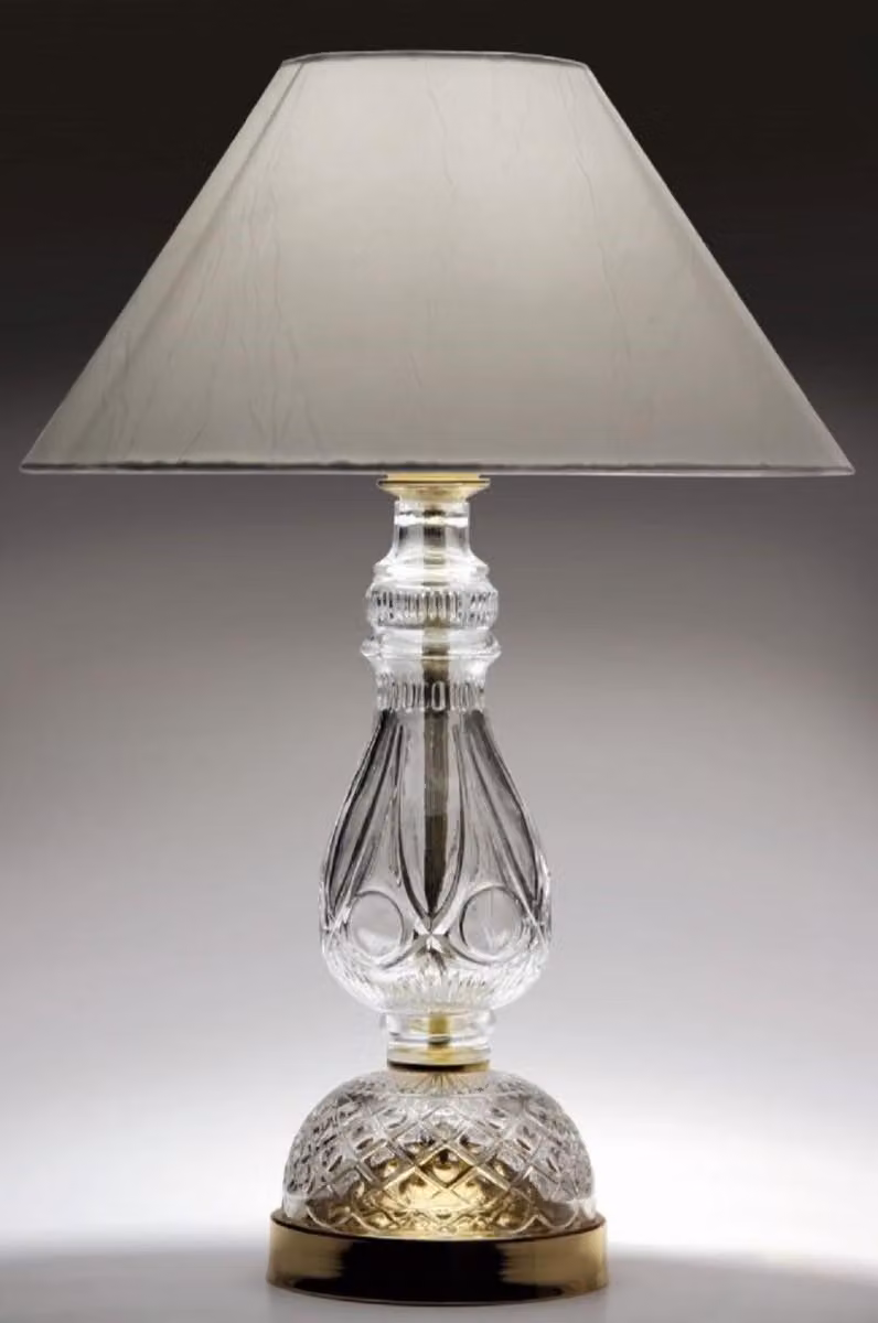 Casa Padrino lampada da tavolo in cristallo barocco oro/grigio Ø 35 x H. 50 cm - Elegante lampada da tavolo con paralume in cristallo bohémien - Lampade da tavolo in cristallo barocco