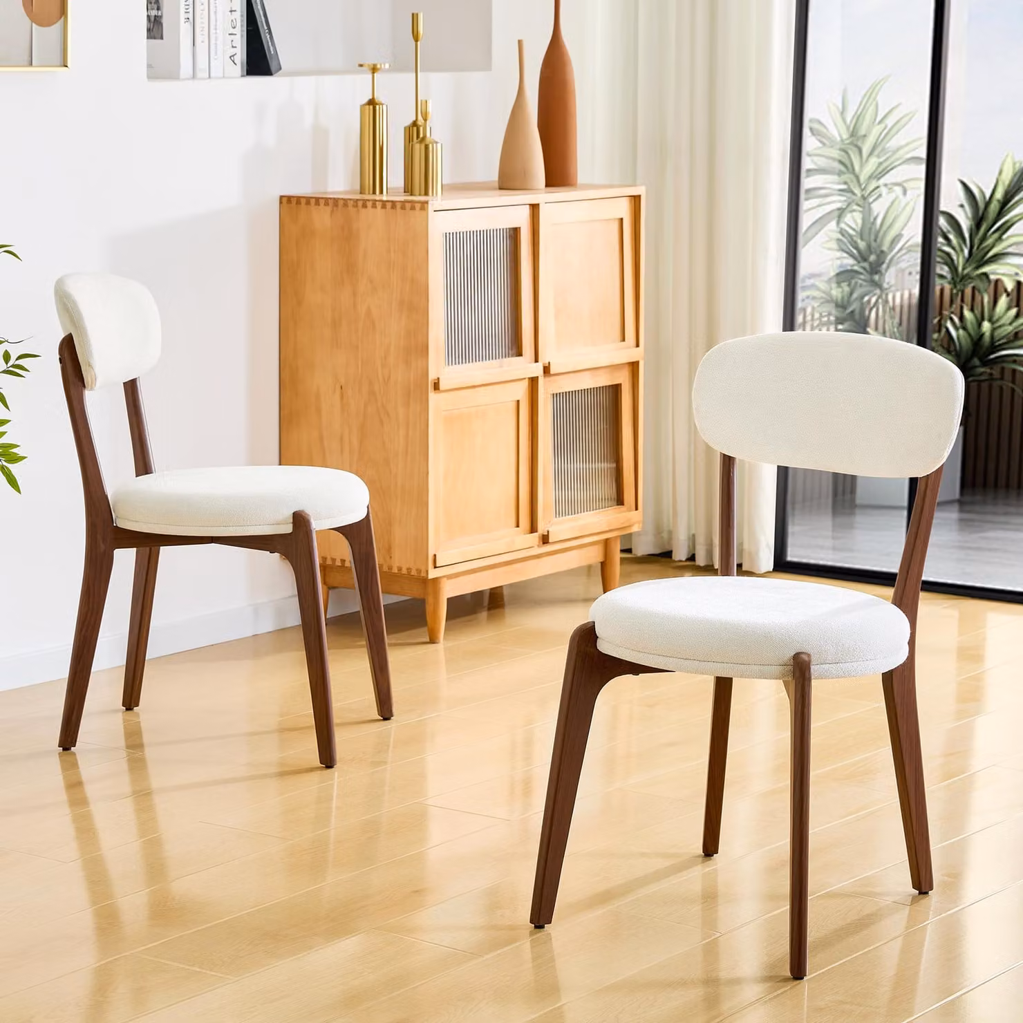 Sedia da pranzo STILVORA, con cuscino e design confortevole; sedia da cucina in lino con forma moderna; set di sedie con struttura in metallo e costruzione robusta, 2 set, colore bianco