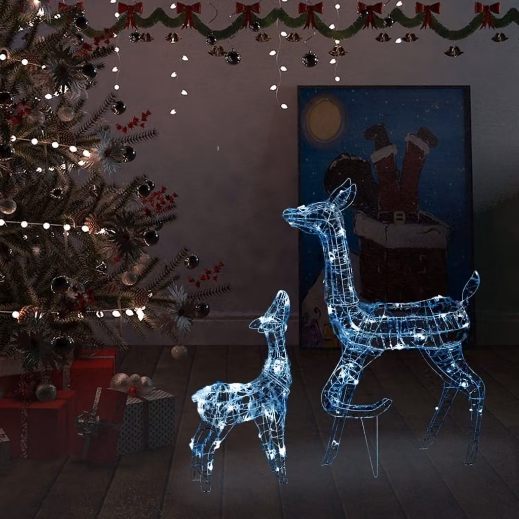 The Living Store LED renna famiglia decorazione natalizia acrilico 160 LED bianco freddo