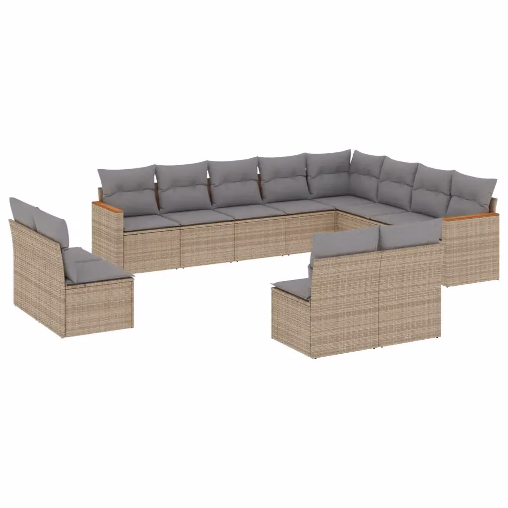Set Divano da Giardino a Forma a U vidaXL in Polyrattan con Cuscini Beige e Grigio – 2