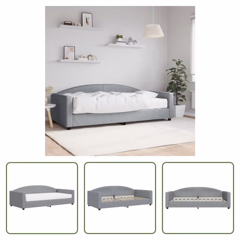 The Living Store Letto da giorno con materasso grigio chiaro 100x200 cm in tessuto