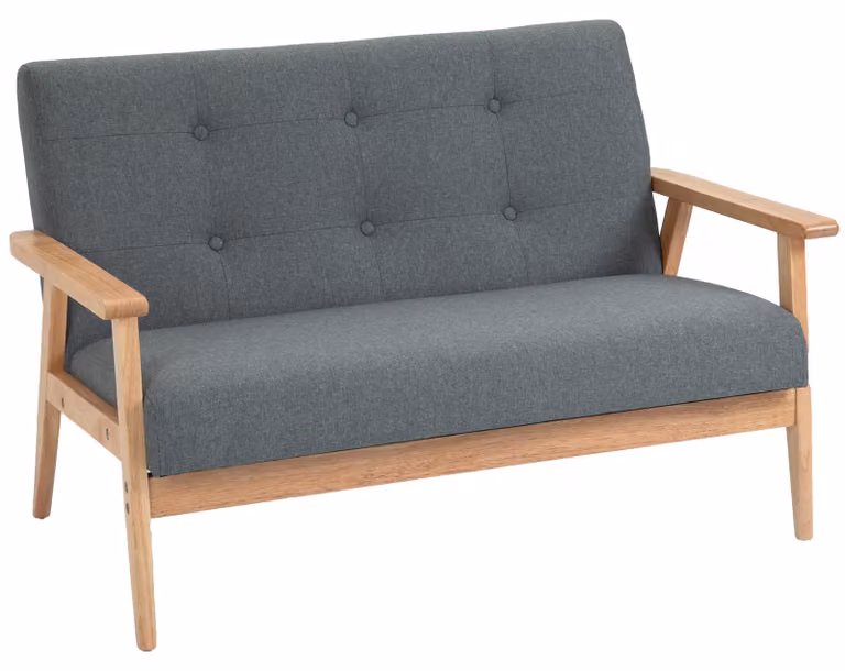 HOMCOM Divano a 2 posti Divano doppio Imbottitura Loveseat compatto Lino Grigio