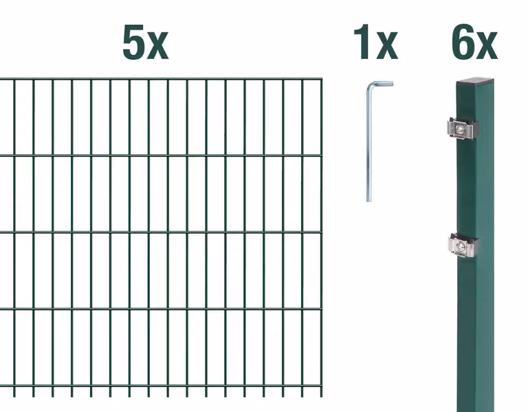 Alberts 671273 Recinzione a doppia rete metallica come set completo di 12 pezzi, plastificata, verde, altezza 123 cm, lunghezza 12,5 m