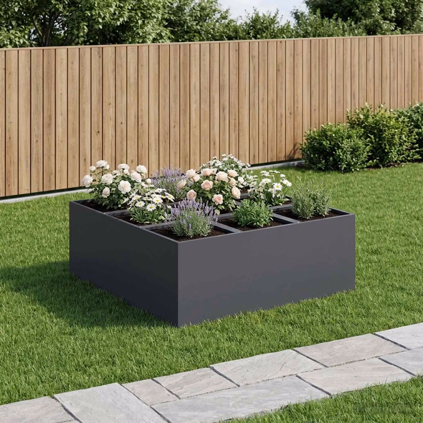 vidaXL Vaso da giardino in metallo Antracite L/P/H: 100 x 100 x 20 cm