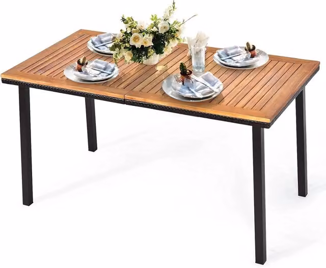 Costway Tavolo da Giardino Rettangolare in Legno di Acacia e Metallo, Colore Marrone e Nero, L: 140 cm, P: 75 cm, H: 76 cm – 1