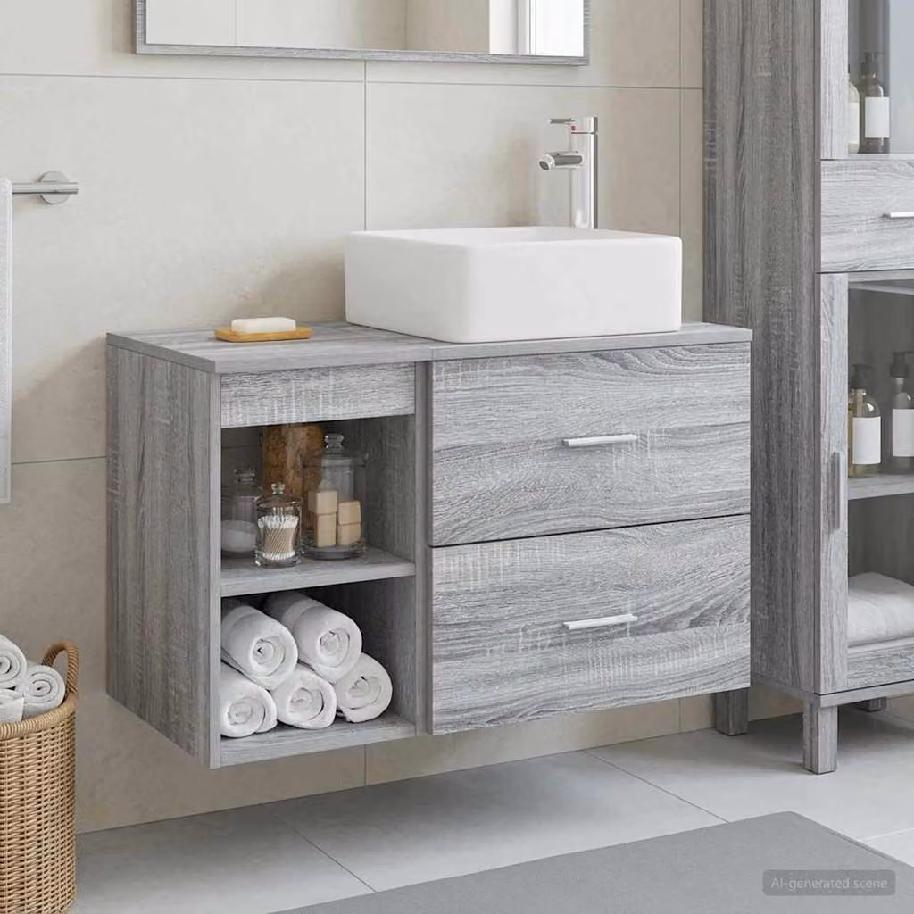 Set di mobili per il bagno moderno vidaXL composto da mobile lavabo e pensile a parete in colore grigio opaco