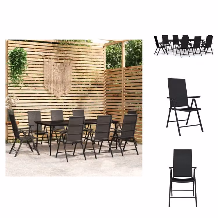 vidaXL Set da pranzo da giardino 9 pezzi nero - Set di mobili da giardino
