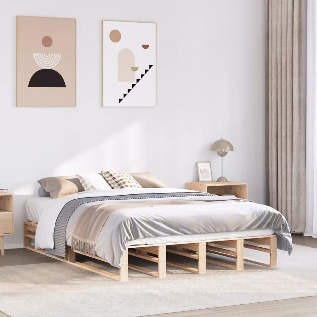 vidaXL Letto in legno massello di pino marrone con doghe fisse L: 135 cm, P: 190 cm
