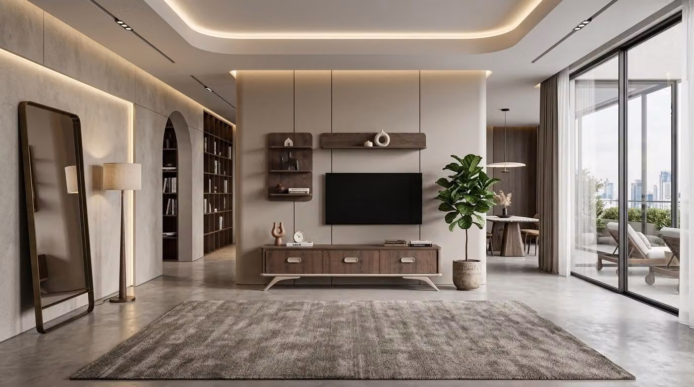 Mobile TV a parete, pensile, scaffale, stile moderno, colore marrone, ideale per il soggiorno, pratico