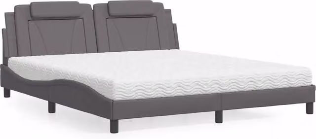 Letto Viana vidaXL con Materasso in Grigio e Bianco, Rivestimento in Similpelle e Tessuto, L/P: 180 x 200 cm