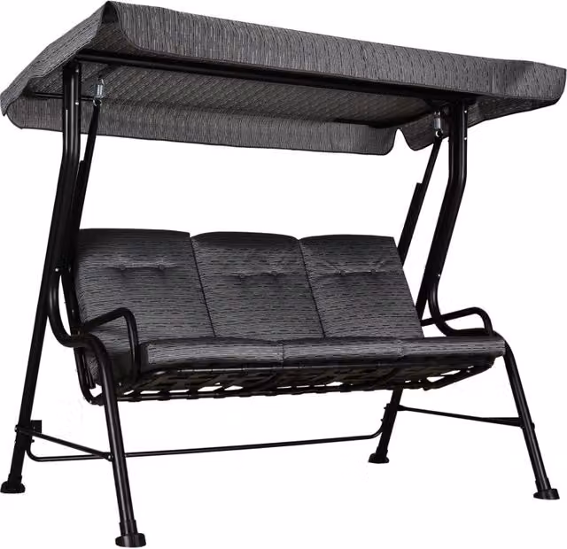 Altalena Hollywood, altalena da giardino a 3 posti, con tettuccio parasole regolabile, in Texteline grigio, 200 x 120 x 170 cm.