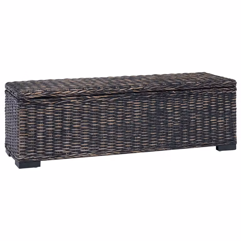 vidaXL Scatola di Stoccaggio in Rattan e Legno, Colore Nero, L 110 x P 35 x H 45 cm