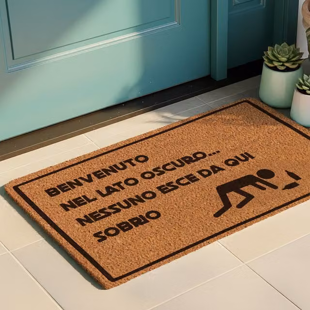 Zerbino Benvenuto nel lato oscuro con fondo antiscivolo e proprietà dirt repellent, marrone, L 70 cm x P 40 cm
