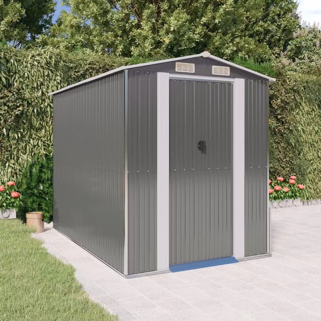 Capanno da Giardino vidaXL in Acciaio Zincato Grigio Chiaro L: 274 cm, P: 192 cm, H: 223 cm