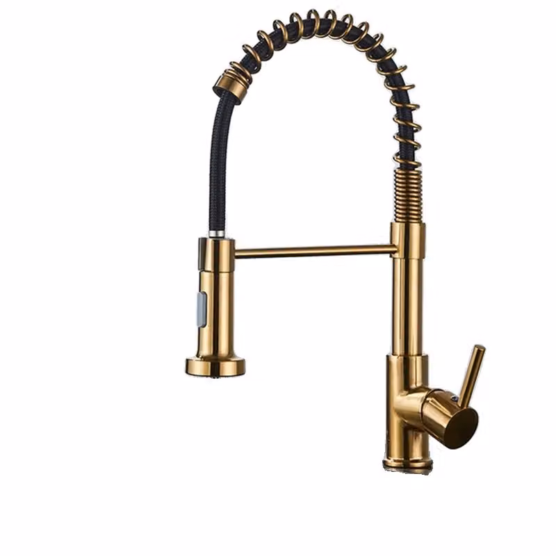 Miscelatore da cucina, da montare a soffitto, con funzione spray estraibile, finitura oro spazzolato