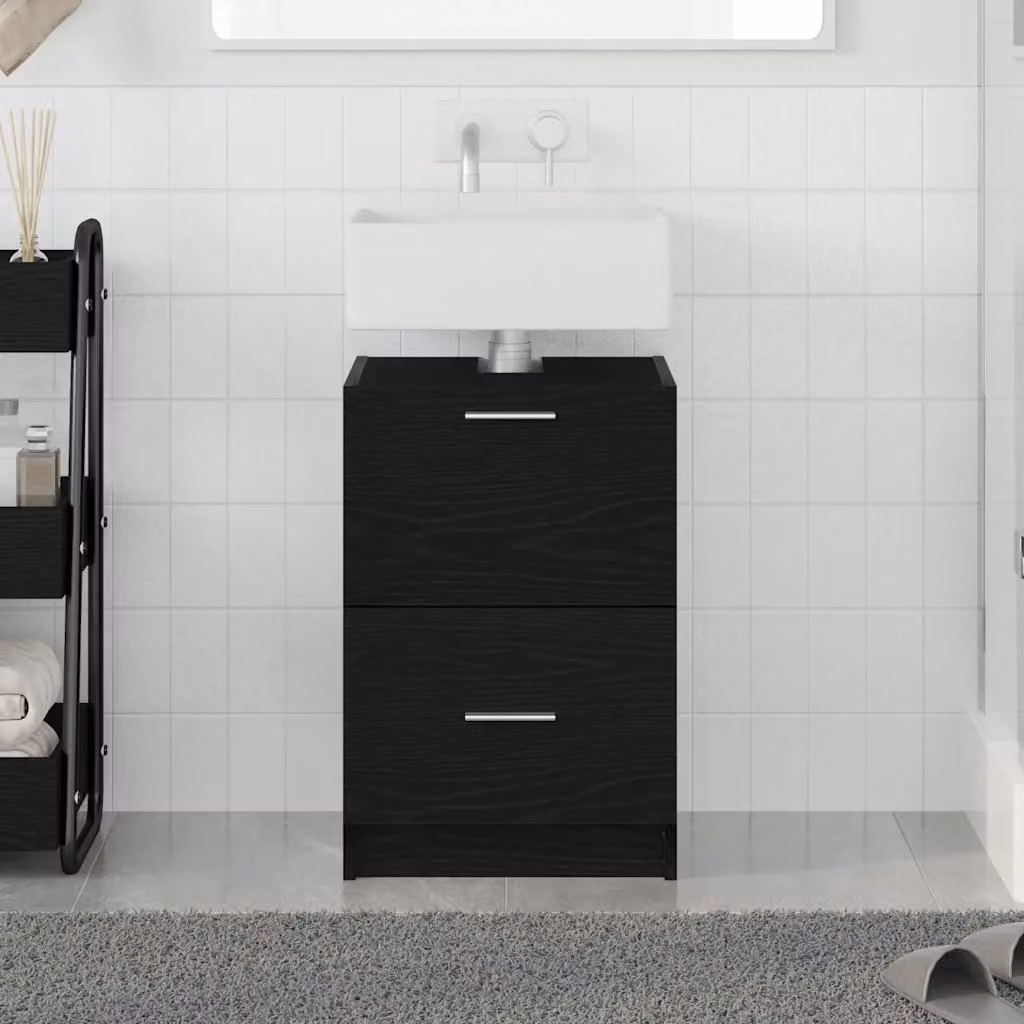 Mobile da bagno vidaXL in legno nero opaco con ante e cassetti L/P/H: 40 x 37 x 59 cm