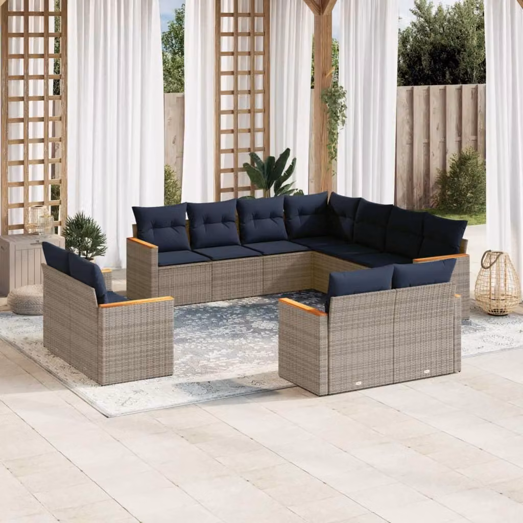 Maison Exclusive - Set da giardino 11 pezzi con cuscini, grigio, polyrattan