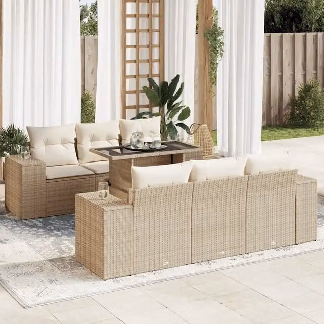 Set Divani da Giardino 7 pz con Cuscini Beige in Polyrattan 3326739