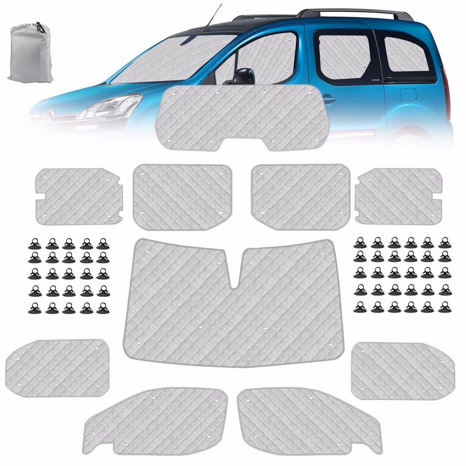 Kit di protezione solare da 10 pezzi per Citroen Berlingo XLWB (2018-2025), adatto per parabrezza, finestrini laterali e lunotto posteriore