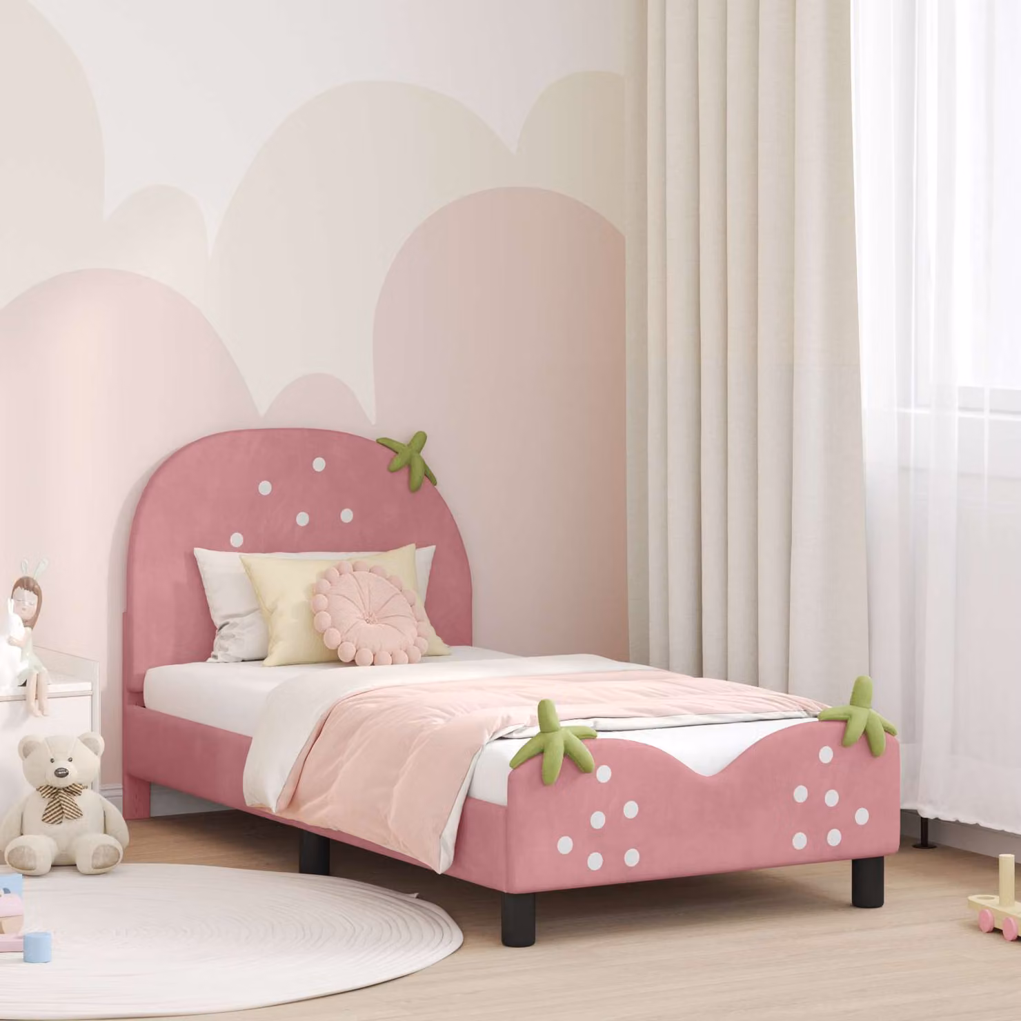 Struttura letto per bambini vidaXL in velluto rosa con testata, L/P/H: 160 x 80 x 85 cm
