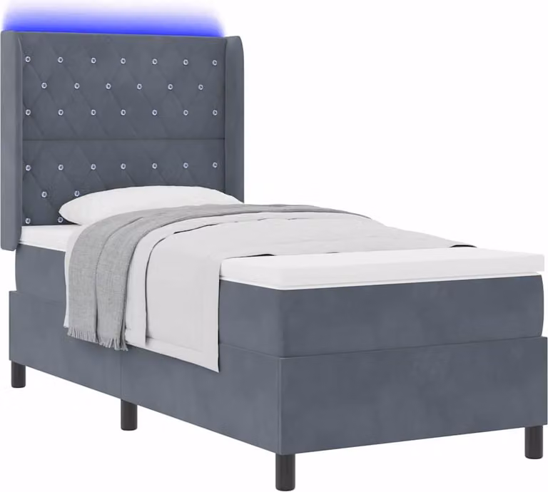 Letto a molle con materasso Grigio scuro 90 x 200 cm Velluto