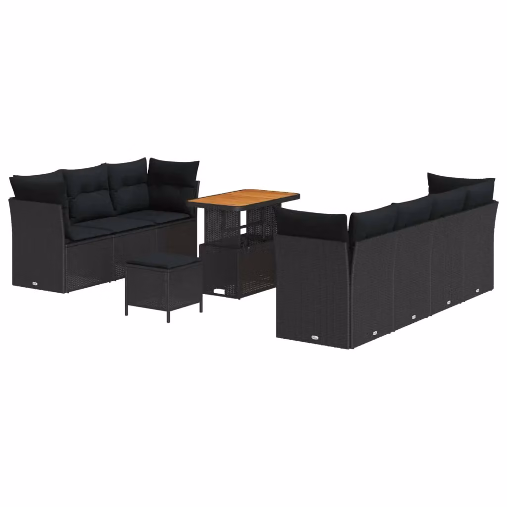 Set Divano da Giardino a L vidaXL con 10 Cuscini e Tavolino, Nero – 2