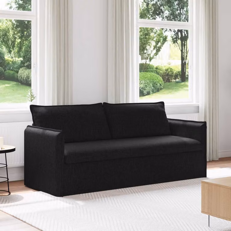 Divano moderno vidaXL in tessuto nero con struttura in metallo L: 196 cm, P: 82 cm, H: 85 cm