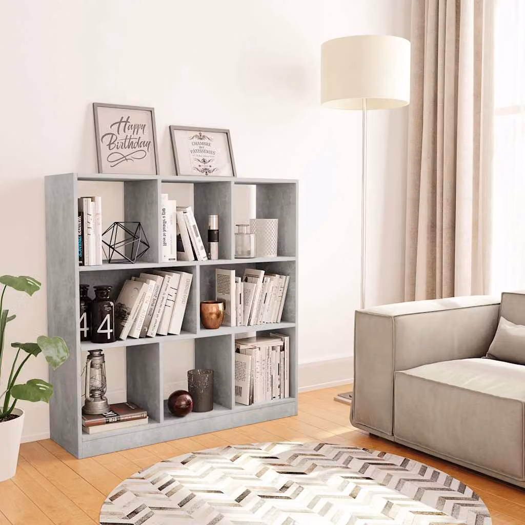 Libreria vidaXL in legno multistrato e MDF, Grigio Cemento, L: 97,5 cm, P: 29,5 cm, H: 100 cm