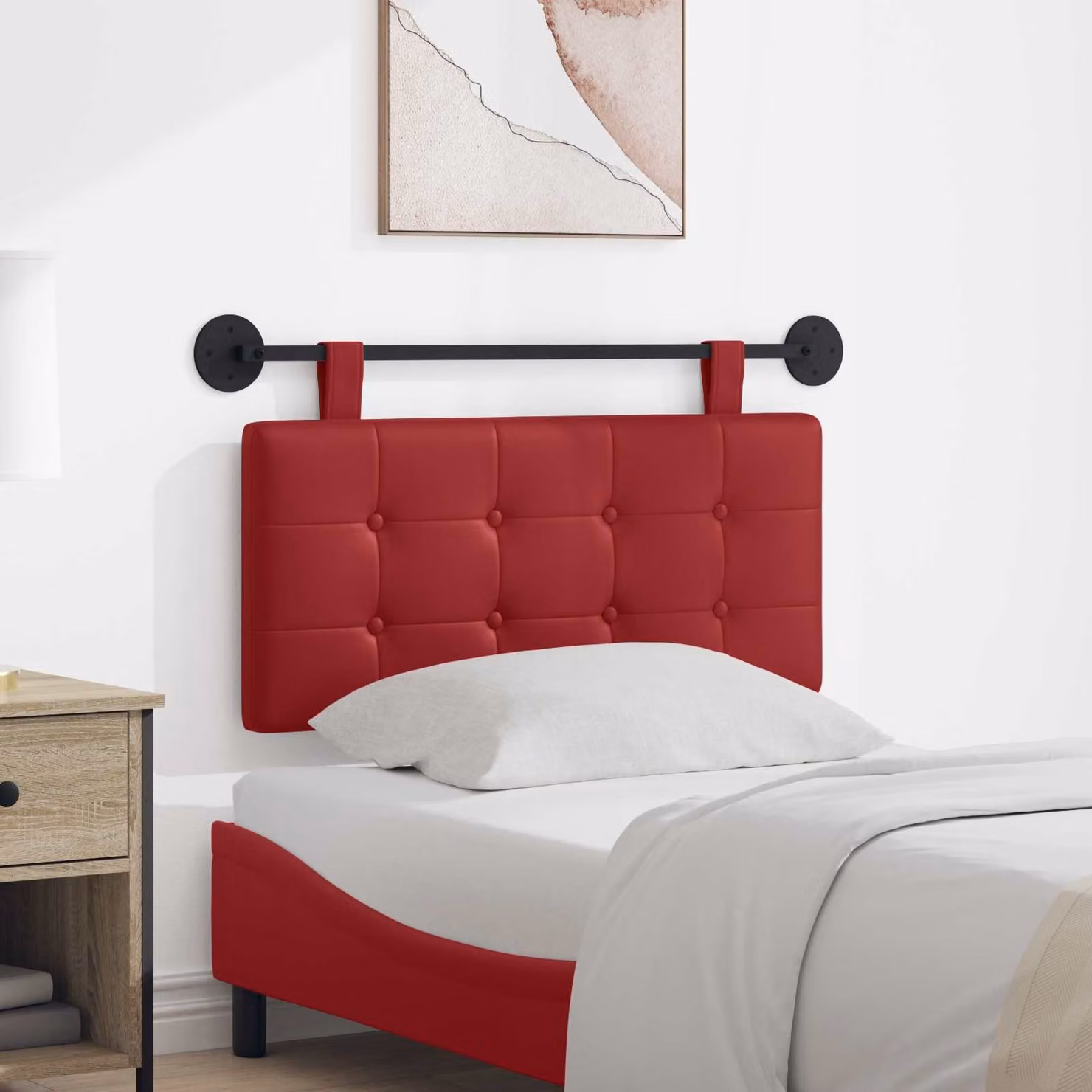 Testiera per letto sospesa vidaXL in similpelle rossa con design moderno e pannelli geometrici, L: 90 cm, H: 55 cm, P: 7 cm
