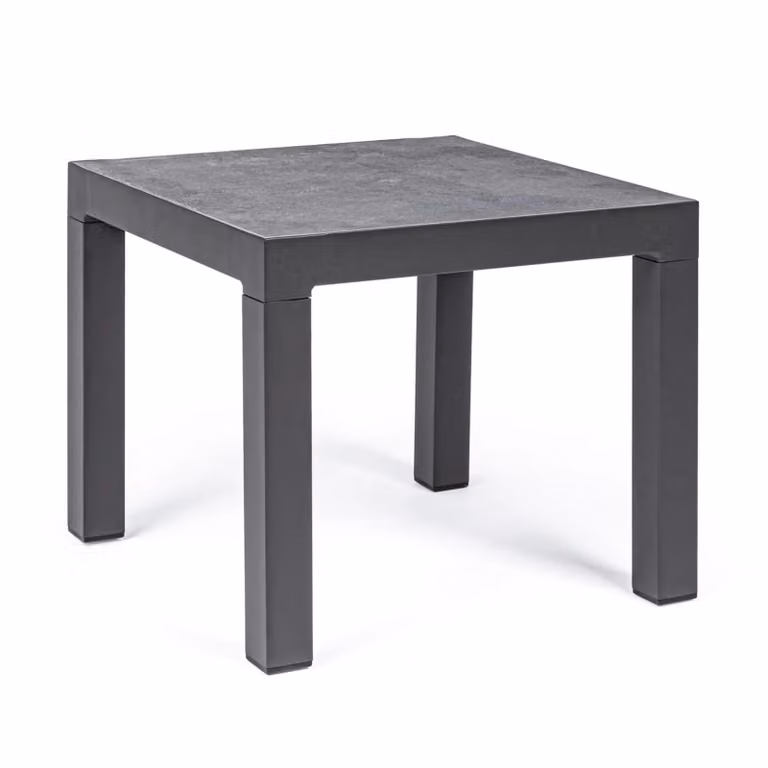 Tavolino da giardino OVIEDO con piano in ceramica e struttura in alluminio antracite, 50×50 cm