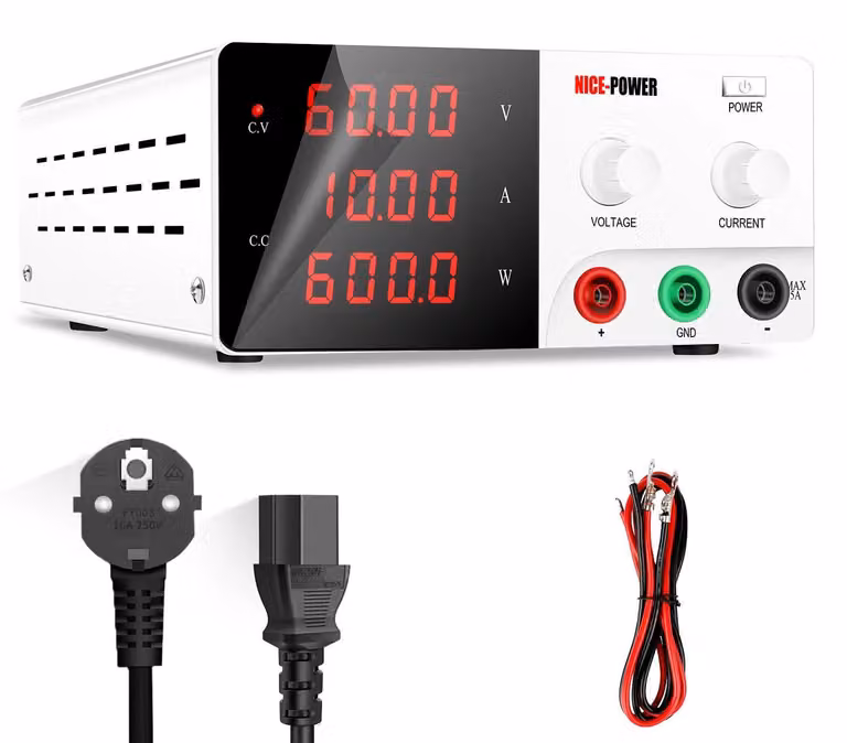 Alimentazione, tensione regolabile, corrente costante, 60V 10A, colore bianco