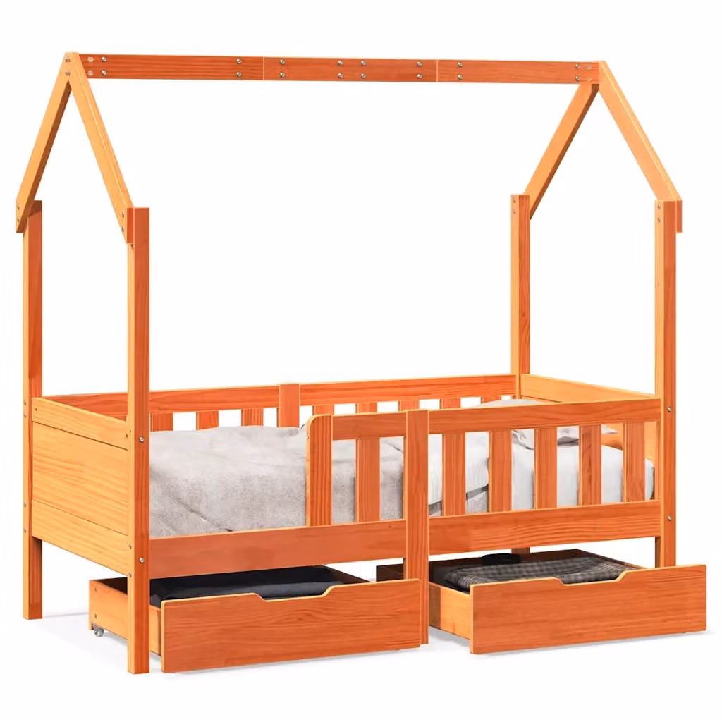 vidaXL Giroletto per Bambini in Legno Massello di Pino con Cassetti, Colore Marrone, L 80 x P 160 cm, H 169 cm – 2
