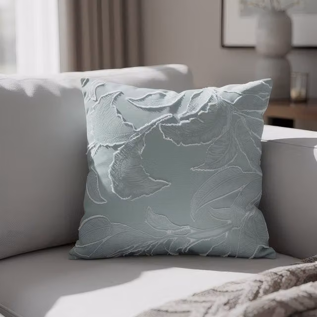 Cuscino decorativo quadrato con motivo floreale a foglie in microfibra colore petrolio, 45 x 45 cm