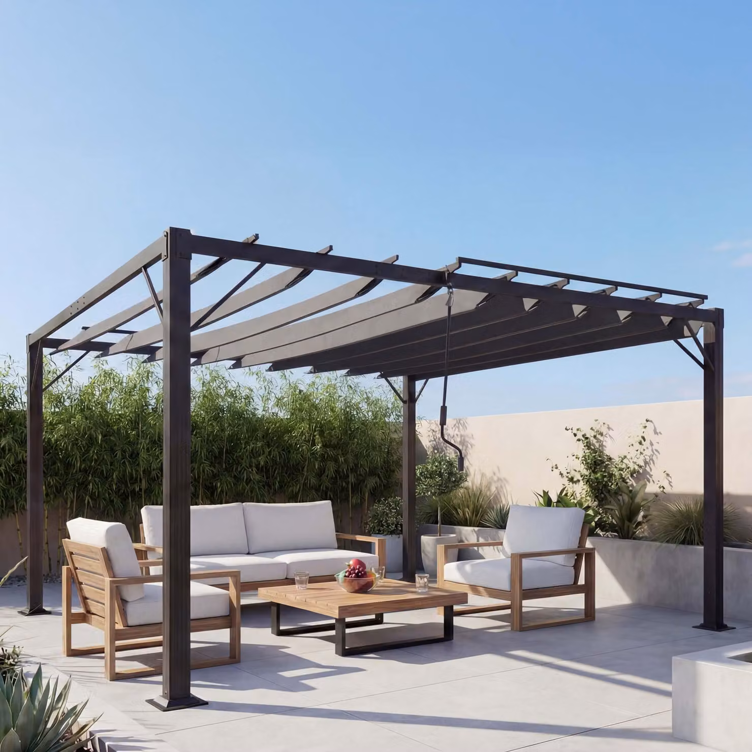 Pergola MCW-L40, gazebo da giardino con lamelle, copertura per terrazza, telaio in alluminio da 8 cm, tessuto/materiale tessile, 3x3 m, antracite